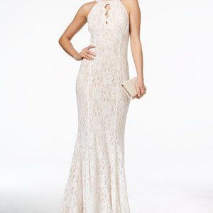 Nightway Lace Keyhole Halter Gown IvoryNude 10